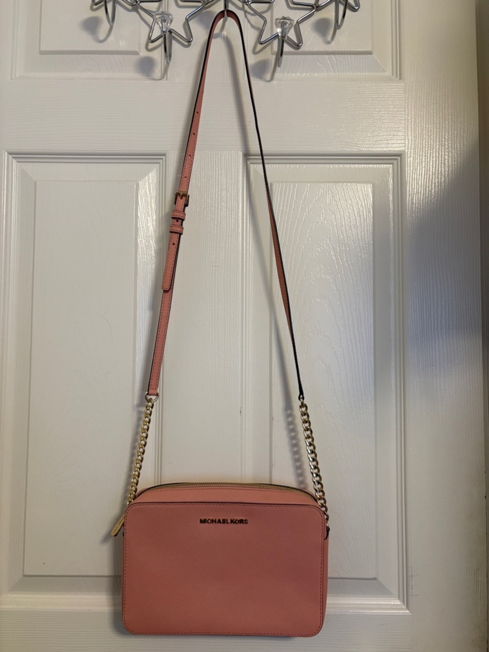 Michael Kors Blush Pink Leather Crossbody Camera Bag with Gold Chain